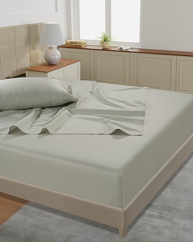 LANE LINEN Split King Sheet Set – 450 Thread Count 100% Cotton Cooling Sheets, Soft & Breathable Sateen Weave, 15” Deep Pocket Fully Elasticized Fitted Sheet, Machine Washable, Moonstruck