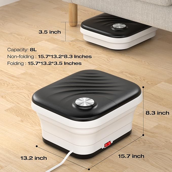Collapasible Foot Spa Bath Massager with Heat, Pedicure Foot Spa with Bubbles, Temperature Control, Foot Soaking Tub for Home, Office, Foot Soaker Gift for Men and Women