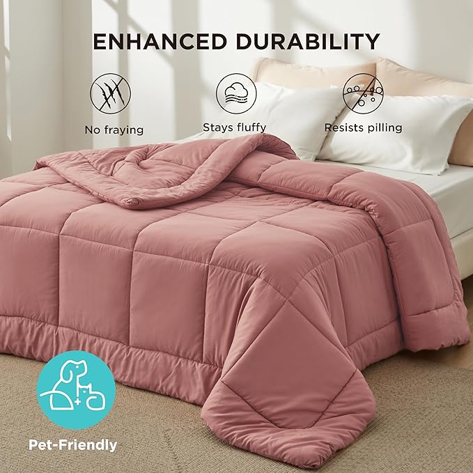 Bedsure Comforter Duvet Insert - Quilted Comforters Twin Size, All Season Duvet, GentleSoft Down Alternative Bedding, with 8 Tabs, Gifts for Women/Men, Dusty Pink, Twin 88 x 68 Inches