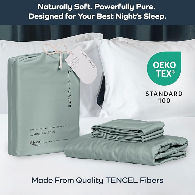 Olive + Crate Tencel Eucalyptus Cooling Duvet Cover Set- Hypoallergenic, Lyocell Tencel Duvet Cover - Soft, Temperature Regulating with Hidden Button Closure & Corner Ties - King Size [Eucalyptus]
