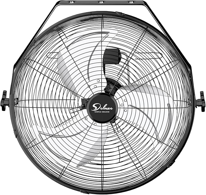 Simple Deluxe 20 Inch Industrial Wall Mount Fan, 3 Speed Metal Fan for Warehouse, Greenhouse, Workshop, Patio, Factory and Basement, Black