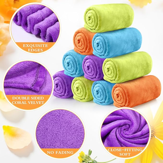 Tinideya 12 Pcs Flannel Fleece Throw Blanket Bulk 50 x 60 Inch Soft Fleece Blanket Warm Throw Blanket Coral Blankets for Couch Sofa Home Wedding Gifts Season (Bright Color)