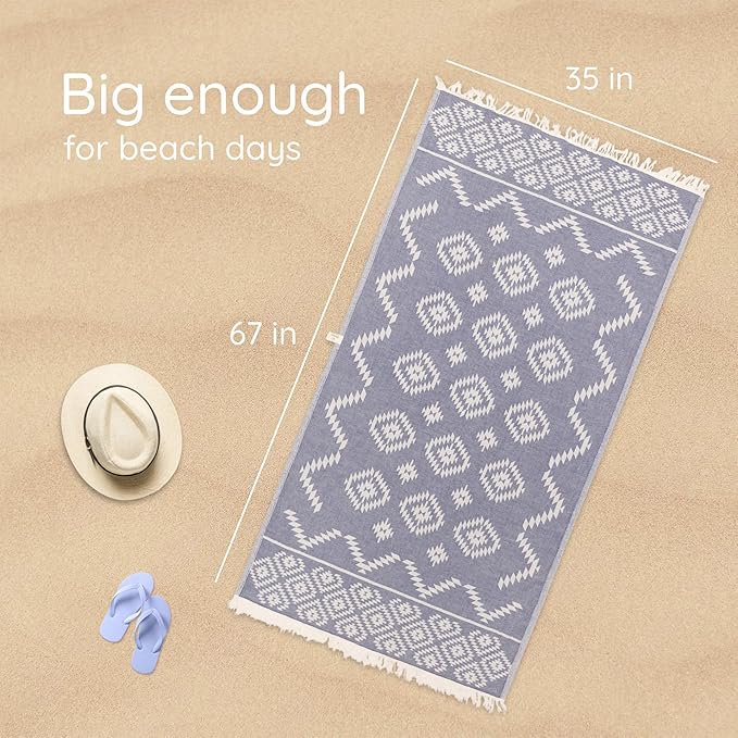 Premium Turkish Beach Towel – 100% Cotton, Quick Dry, Sand Free, Oversized Pool Towels 35”x 67” – Ideal for Travel, Pool, and Beach – Dark Blue