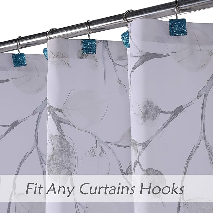 Central Park Gray Tan Leaf Shower Curtain Water Resistant Decorative Sweeping Floral Print Canvas Bathroom Spa Hotel Shower Curtain with Buttonholes (White, 70"x72")