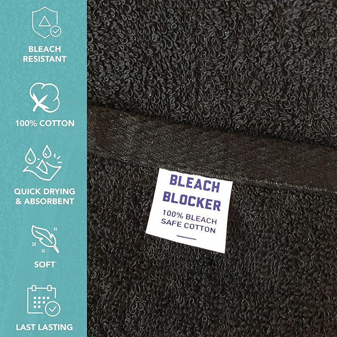 Arkwright Bleach Proof Salon Towels Bulk - Case of 180 - Highly Absorbent, 100% Cotton, Quick Dry Spa Face Towel for Hair Stylist, Barber, Pedicure, and Esthetician, 16 x 27 in, Black