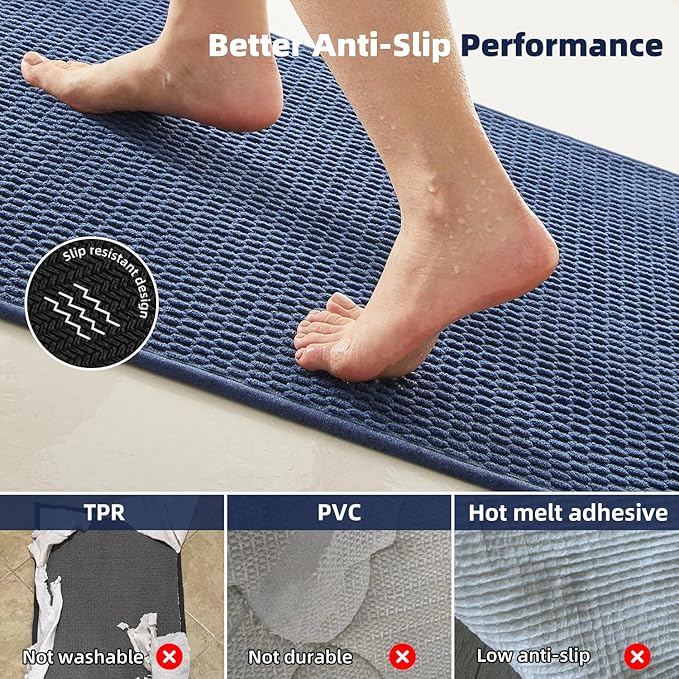 Large Bathroom Rugs Non Slip Washable Bath Rugs Super Absorbent Bathroom Rug Thin Quick Dry Low Pile Bath Mats, Navy Blue 36"x48"