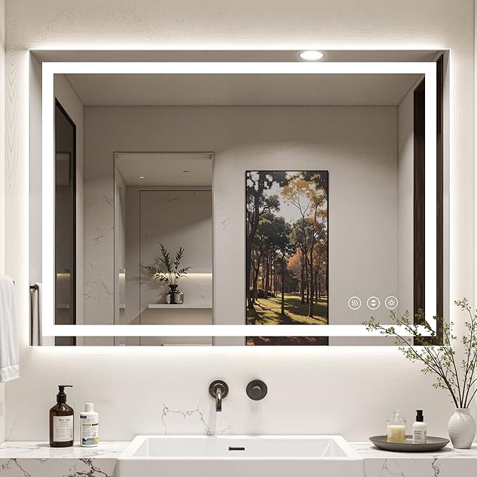 48X40 LED Bathroom Mirror with Lights, Anti-Fog, Backlit + Front Lit (CRI>90), Lighted Bathroom Vanity Mirror for Wall, Memory Function, Dimmable, Tempered Glass, Shatter-Proof, ETL Listed