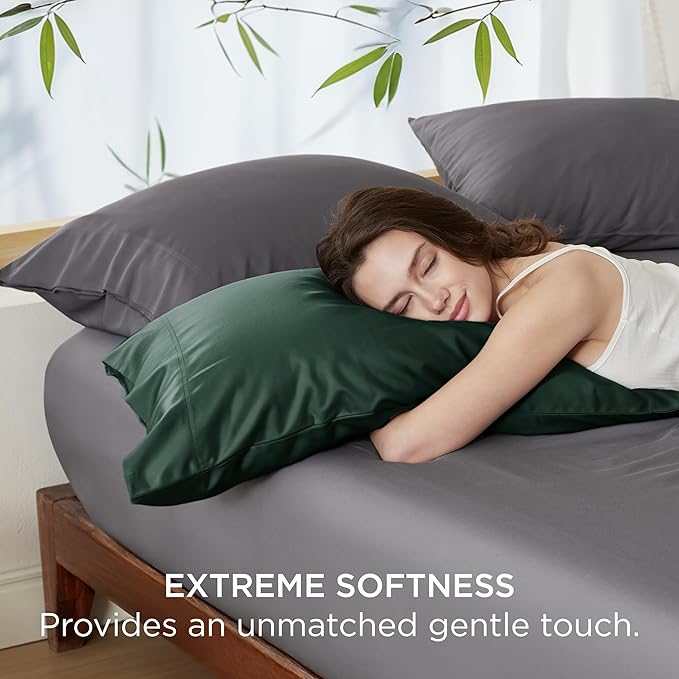 Bedsure Pillow Cases Queen, Cooling Pillow Cases, Rayon Derived from Bamboo Forest Green Pillowcases Queen Size Set of 2, Soft & Breathable Bedding Pillow Covers with Envelope Closure, 20x30 Inches