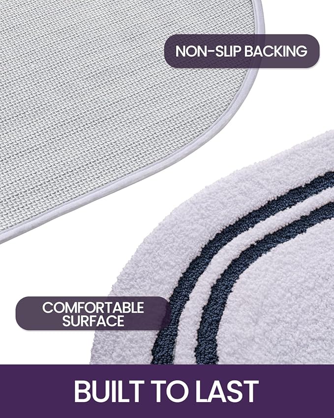 DEXI Oval Bath Mats for Bathroom, 24x36 Absorbent Bath Mat, Washable Microfiber Bathroom Rug with Non Slip Backing for Shower Floor, Navy