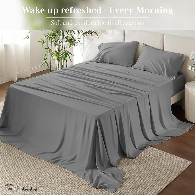 URBANHUT 700 Thread Count Egyptian Cotton Sheets Full Size, 4Pc Sheet Set Soft Luxury Bed Sheets for Full Size Bed, Sateen Weave Hotel Sheets, 16'' Elasticized Deep Pocket - Dark Grey