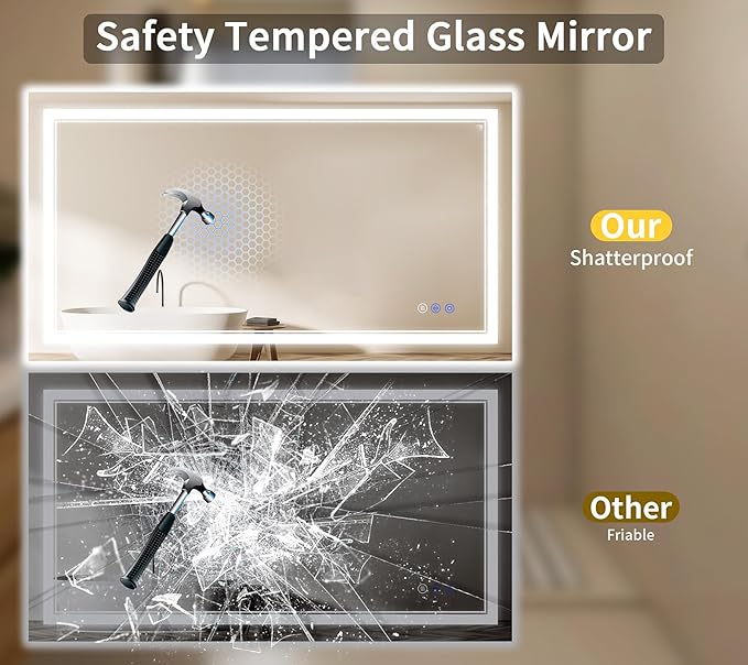 32"x48" LED Bathroom Mirror with Lights, Anti-Fog, Backlit + Front Lit, Dimmable, Led Vanity Mirror for Wall, Lighted Bathroom Mirror, 3 Colors, Shatter-Proof Tempered Glass