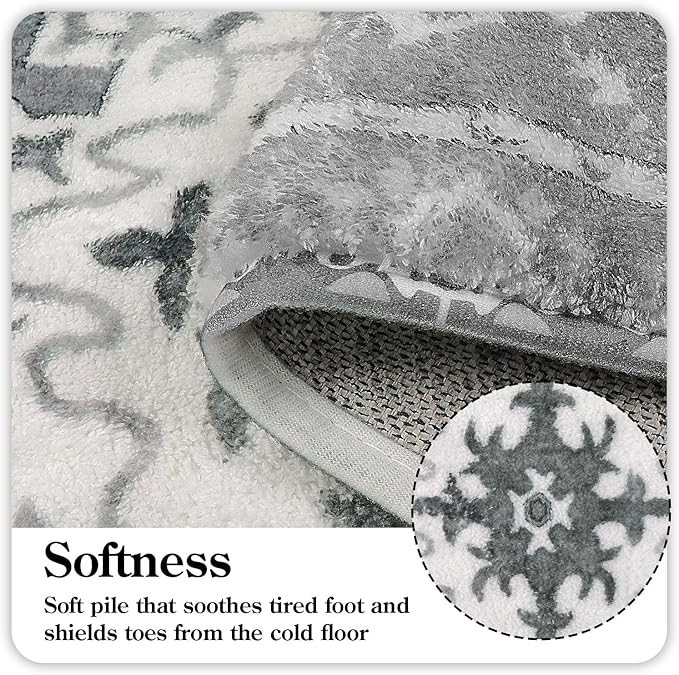 Uphome Boho Vintage Bathroom Runner Rug Gray Non-Slip Soft Bedroom Rug Machine Washable Oriental Kitchen Rug Traditional Tribal Floral Floor Mats for Hallway Kids Room Entryway, 24x71 inch