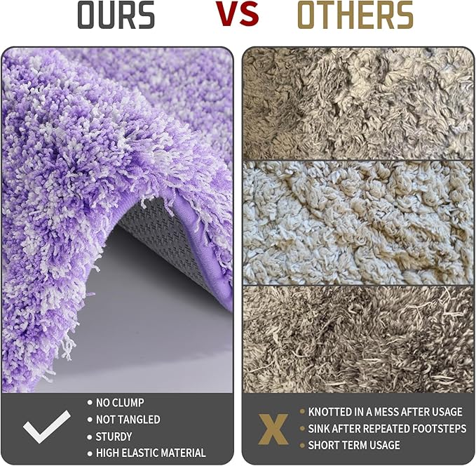 Yimobra Bathroom Rugs Non Slip Washable 36x24, Ultra Soft and Water Absorbent Bath Mats, Plush Fluffy Shower Mat Outside, Luxury Microfiber Thick Matts for Bathroom Floor/Tub, Purple and White
