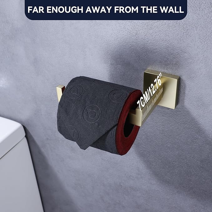 LANC Gold Toilet Paper Holder, Brushed Gold Toilet Paper Roll Holder Wall Mounted for Bathroom Washroom Modern Toilet Tissue Holder TP Dispenser Square Stainless Steel Left, A8807BG-LF