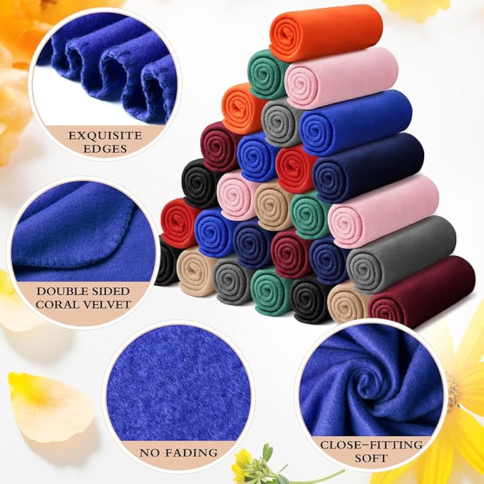 Kinlop Fleece Blanket Bulk 60 x 50 Inch Soft Lightweight Fleece Cozy Blanket Warm Throw Plush Pet Throw for Bed Couch Sofa Home Office Wedding Gifts Travel Camping(Trendy Color,60 Packs)