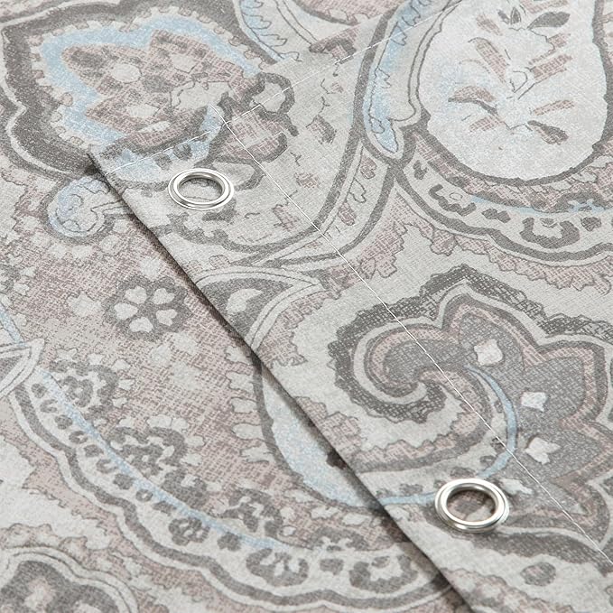 Fabric Shower Curtain, Taupe and Blue Paisley Print Shower Curtains for Bathroom, 72" W x 72" H