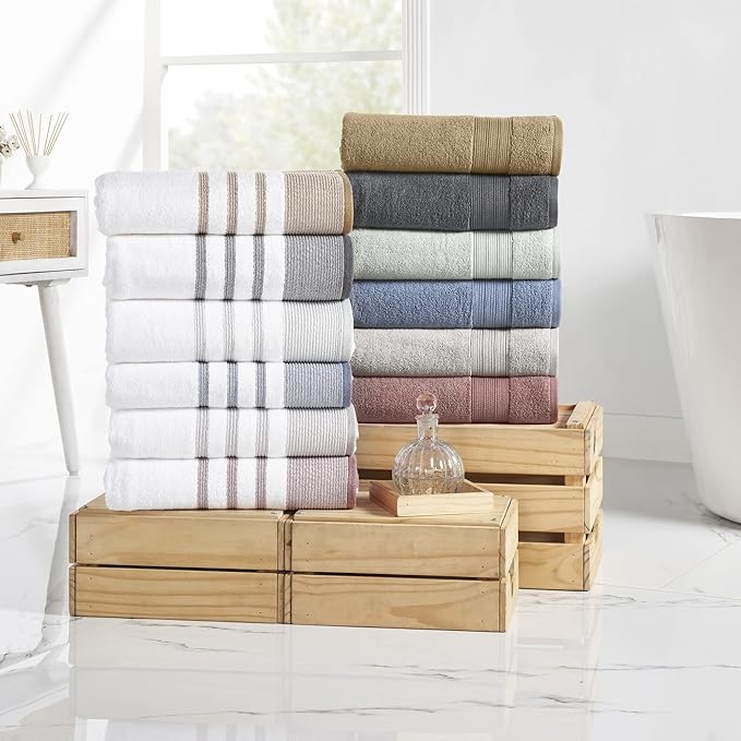 Modern Threads 6 Piece Set, 2 Bath Towels, 2 Hand Towels, 2 Washcloths, Quick Dry White/Contrast Reinhart Coal