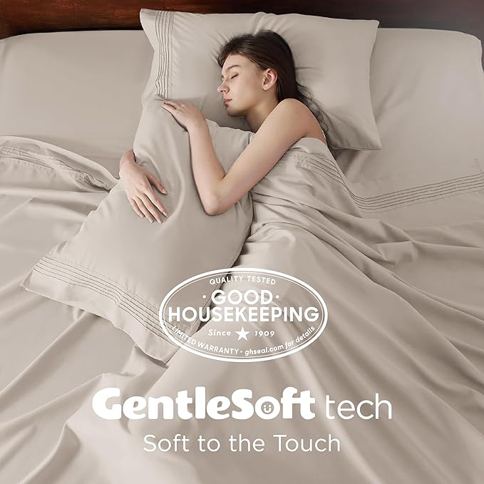 Bedsure Deep Pocket Full Size Bed Sheets Set - Fits Mattresses Up to 21 Inches Thick - 4 Piece GentleSoft Bed Sheets, Moisture Wicking, Soft & Cooling Bedsheet & Pillowcases, Easy & Secure Fit, Linen