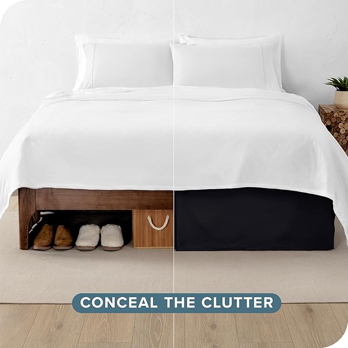 Bare Home King Bed Skirt - 15-Inch Tailored Drop Easy Fit - Bed Skirt for Beds - Center & Corner Pleats (King, Black)
