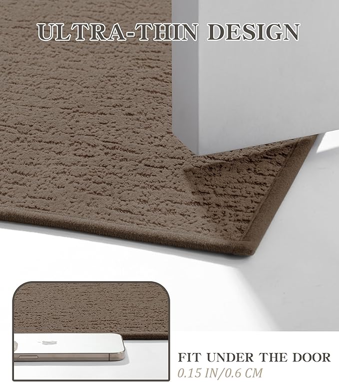 Chakme 2 Piece Bathroom Rug Sets, Ultra Thin Bath Mat, Absorbent & Quick Drying, Non Slip, Durable, Easy to Clean, Geometric Design, Coffee, 17" x 24"