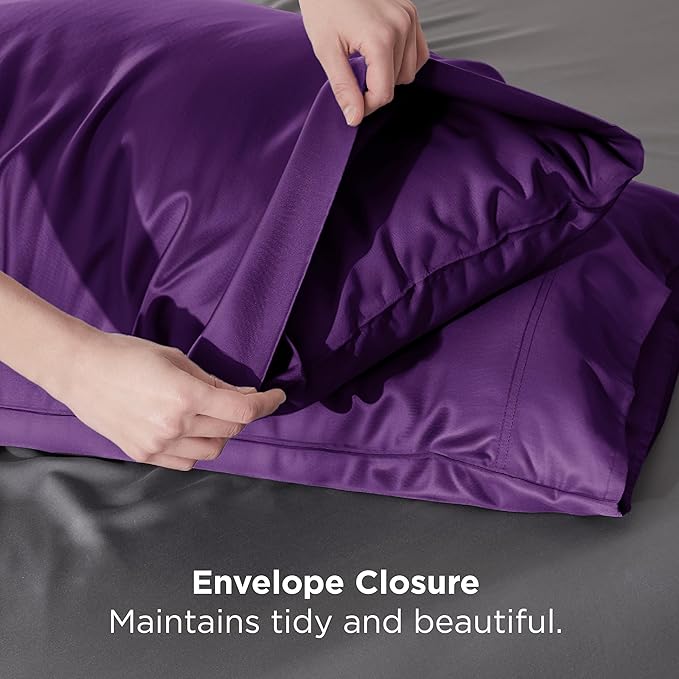 Bedsure Pillow Cases Queen, Cooling Pillow Cases, Rayon Derived from Bamboo Plum Pillowcases Queen Size Set of 2, Silky Soft & Breathable Bedding Pillow Covers with Envelope Closure, 20x30 Inches