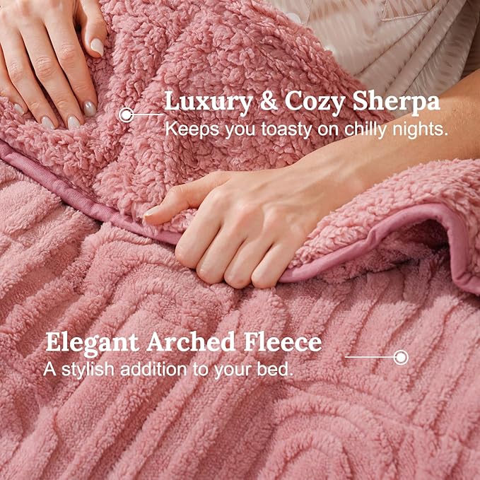 Sherpa Fleece Adult Weighted Blanket Great for Sleep, 15 lbs Dual Sided Soft Fuzzy Heavy Blankets for Couch Bed Sofa, Cozy Warm Arched Jacquard Throw for Winter (Apricot Pink, 48" x 72", 15 Pounds)