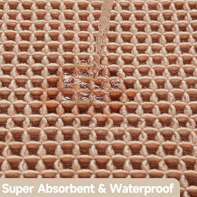 Waffle Bath Mat, Boho Bathroom Rugs Non Slip Washable Super Absorbent Quick Dry Bath Mat Farmhouse Bathroom Decor, 36"x24" Light Peach