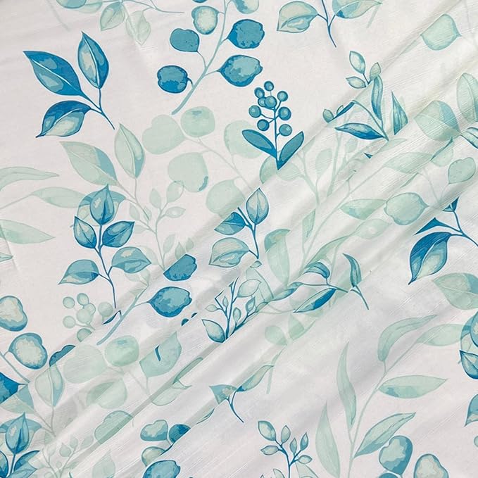 Serafina Home Hotel Quality Fabric Bathroom Shower Curtain: Floral Leaf Damask - Teal, Green and White (72 x 70 inches)