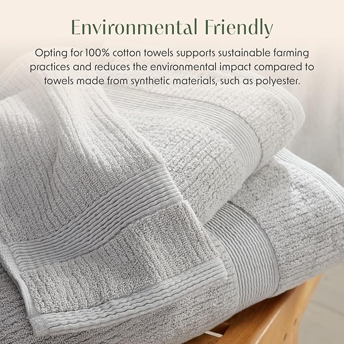 Springtree Home Grey Bath Towels Set of 6 | Ribbed Textured | 100% Combed Cotton | Absorbent Quick-Dry Gray Towels for Bathroom | Oeko-TEX® Standard 100 Cotton | Mauro Collection - High Rise Grey