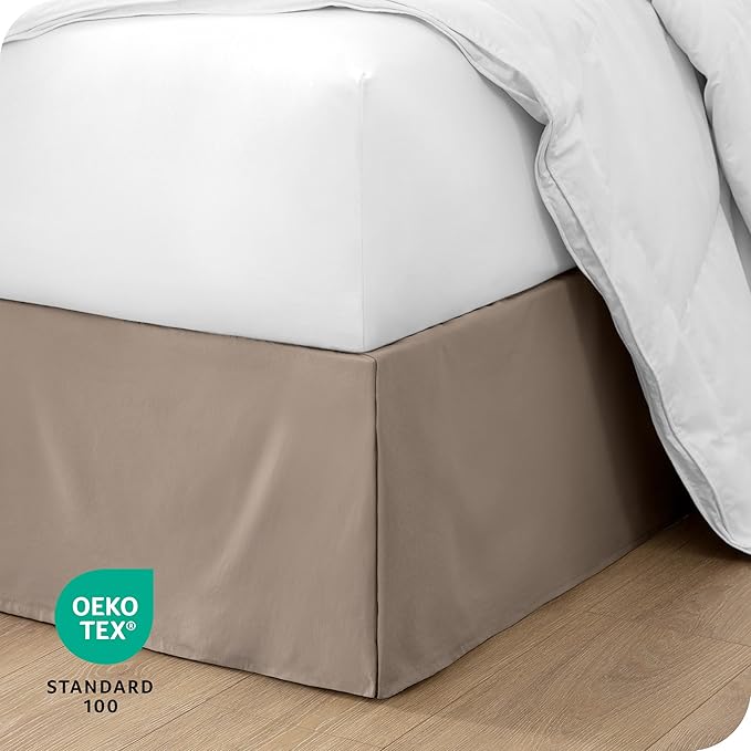 Bare Home Twin XL Bed Skirt - 15-Inch Tailored Drop Easy Fit - Bed Skirt for Twin Extra Long Beds - Center & Corner Pleats (Twin XL, Taupe)