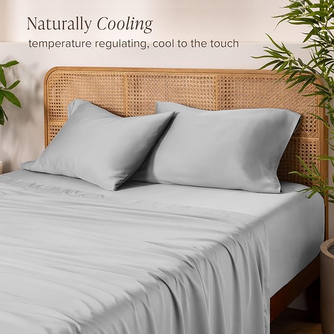 Bare Home 100% Rayon Made from Bamboo Split Head Flex King Sheet Set - 4 Piece Bedding Set - Deep Pockets - Breathable - Easy Fit - Bedding Sheets & Pillowcases (Split Head Flex King, Cloud Grey)