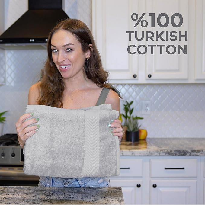 TEXTILOM Turkish Hand Towels for Bathroom – Hotel and Spa Quality & Soft & Absorbent & Quick Dry Bathroom Hand Towels – 100% Cotton Turkish Handtowel Set of 4 (16 x 28 inches) - Light Grey