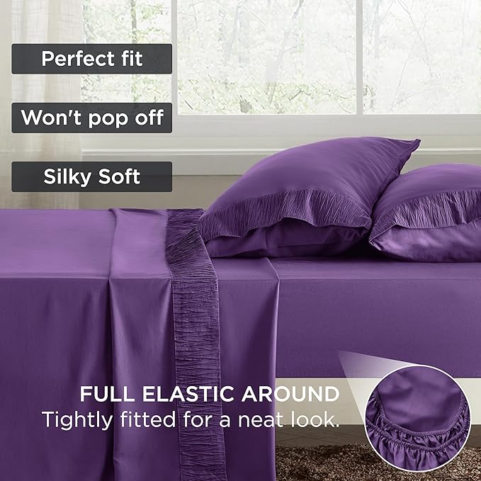 Bedsure King Size Sheets Set - 4 Pieces Soft King Sheets - Breathable & Cooling - Hotel Luxury - Easy Care Polyester Microfiber Bedding for Women, Men, Purple