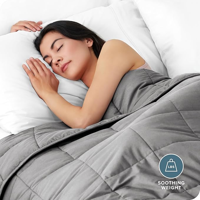 Bare Home Weighted Blanket All-Natural 100% Cotton with Nontoxic Glass Beads 60"x80" 20lbs, Light Grey