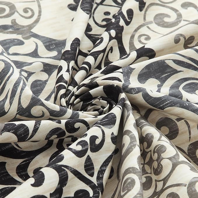 Fabric Shower Curtain, Black and Beige Boho Medallion Print Shower Curtains for Bathroom, 72" W x 72" H