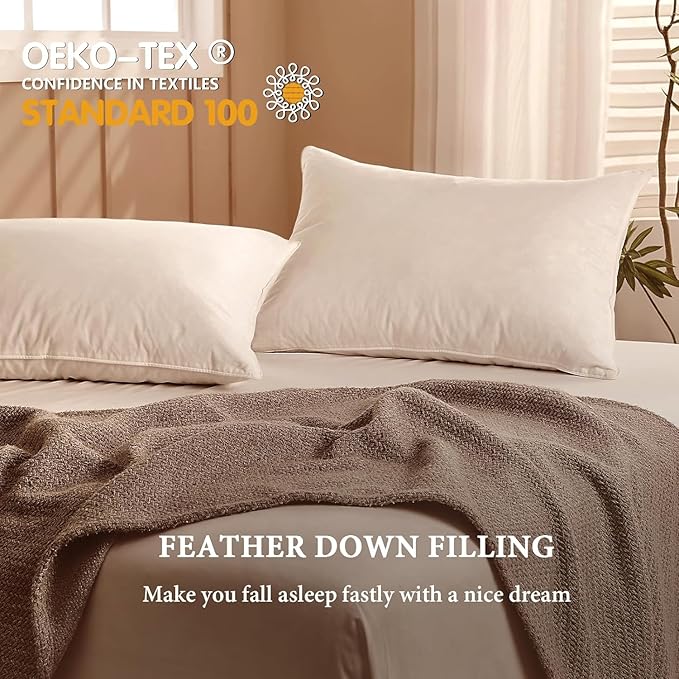BHZ Goose Down Feather Standard/Queen Pillow, Luxury Hotel Collection Bed Pillow for Sleeping, Firm Soft Support for Side & Back Sleepers for Apartment College Dorm Room Essentials, White