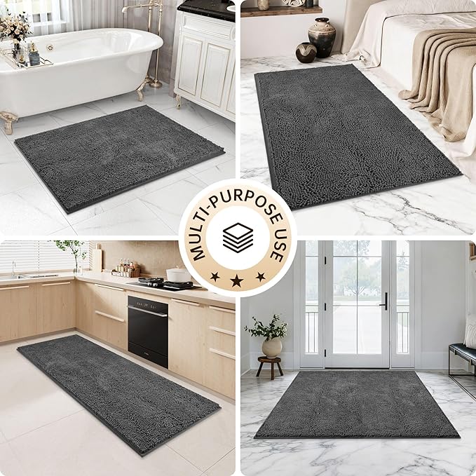 Amyracel Bathroom Rug Mat 48x72, Thick Soft Quick Dry Absorbent Chenille Bath Rug, Rubber Back Non Slip Machine Washable Bath Mat for Bathroom Shower Tub Floor