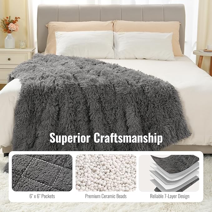 Uttermara Weighted Blanket Queen Size 15 Pounds for Adults, Sherpa Faux Fur Heavy Blanket for Couch Bed, Super Soft Plush Fleece & Cozy Sherpa Reverse, Luxury Long Fur Throw Blankets, 60" x 80", Gray