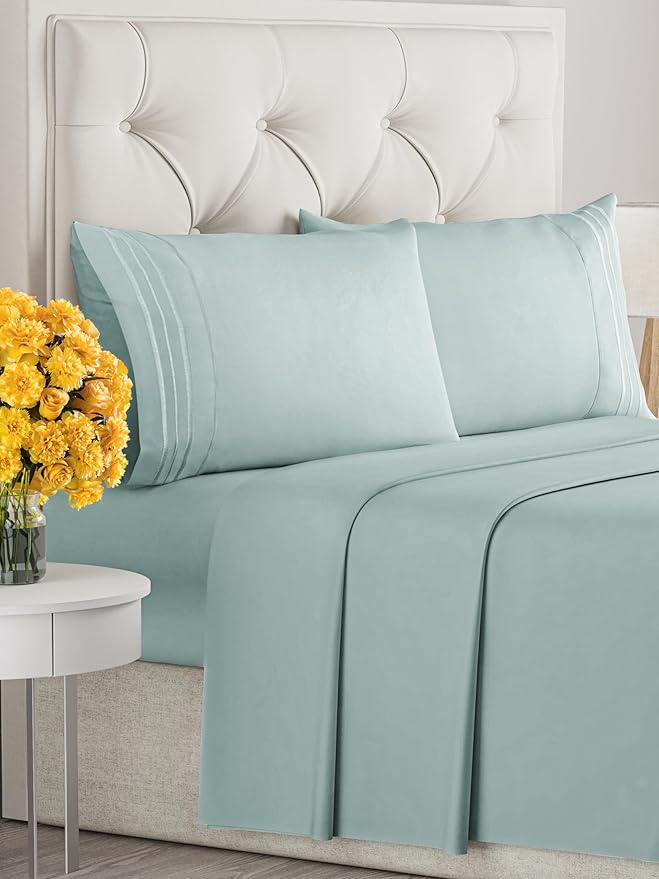 King Size 4 Piece Sheet Set - Extra Soft, Breathable & Cooling Sheets - Hotel Luxury Durable Bed Sheets for Women & Men - Deep Pockets, Easy-Fit & Wrinkle-Free Sheets - Light Teal Oeko-Tex Bed Sheets