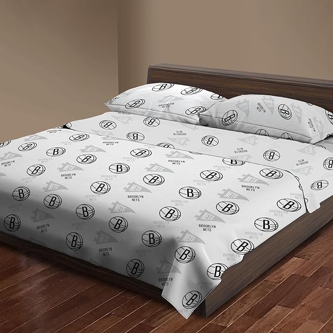 Northwest Officially Licensed Brooklyn Nets NBA Queen Size Sheet Set – Soft Team Logo Bedding for Dorms, Bedrooms, Fan Caves & Game Day Style
