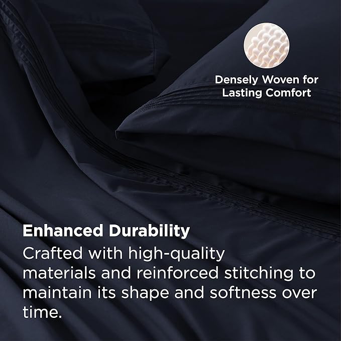 Bedsure Deep Pocket Full Size Bed Sheets Set - Fits Mattresses Up to 21 Inches Thick - 4 Piece GentleSoft Bed Sheets, Moisture Wicking, Soft & Cooling Bedsheet & Pillowcases, Easy & Secure Fit, Navy