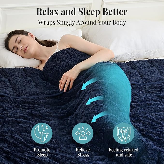 Topblan Weighted Blanket for Adults 20 lbs, Soft Cozy Warm Weighted Throw Blanket with Dual Sided Sherpa, Fuzzy Fluffy Adlut Heavy Blanket for Sleeping and Relaxing, Navy Blue, 60 x 80 inches
