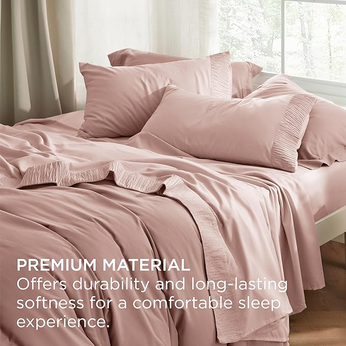 Bedsure King Size Sheets Set - 4 Pieces Soft King Sheets - Breathable & Cooling - Hotel Luxury - Easy Care Polyester Microfiber Bedding for Women, Men, Dusty Pink