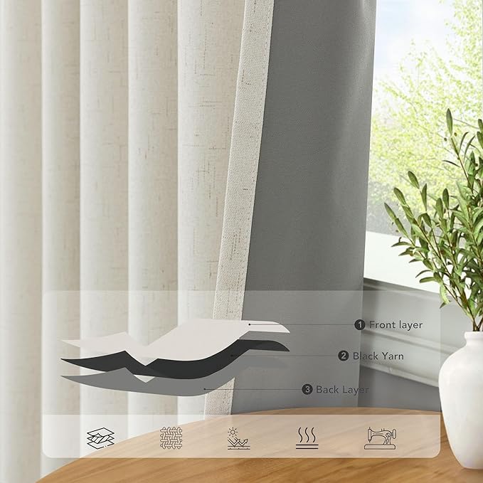 Custom 105 Inch Curtains for Nursery Cute Extra Long 100 Percent Blackout Kids Curtains Cream 2 Panel Burg Faux Linen Light Sun Blocking Dark Out Heavy Duty Fabric Thick Aesthetic Baby Room Darkening