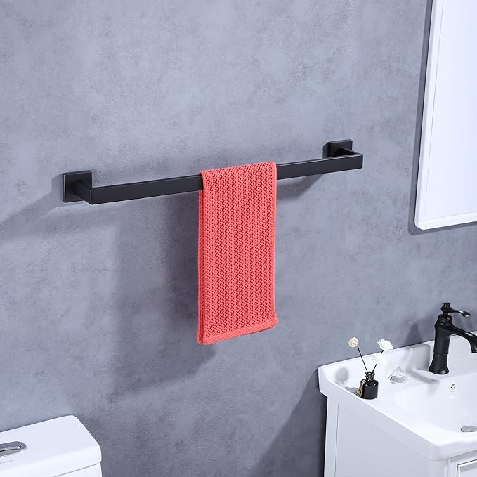 LANC 2 Pack Bath Towel Bars Matte Black 24-Inch Bathroom Towel Rail Square Towel Racks Kitchen Towel Holders Stainless Steel Wall Mount Towel Hanger Towel Rods,A8804-6MB