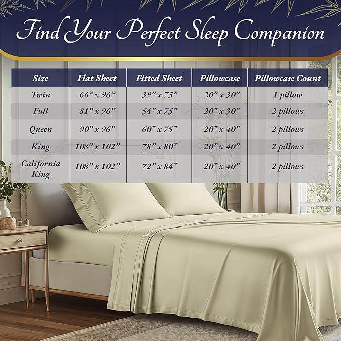 DECOLURE 100% Viscose Derived from Bamboo Sheets King Size 4pcs - Ultra Soft & Luxuriously Cooling, 17" Deep Pocket, Double Stitching, Perfect for Hot Sleepers - King Bed Sheets (Creme)