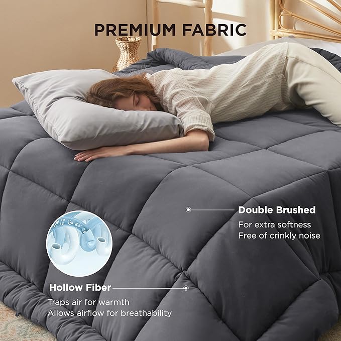 Bedsure Comforter Duvet Insert - Quilted Comforters King Size, All Season Duvet, GentleSoft Down Alternative Bedding, with 8 Tabs, Gifts for Women/Men, Grey, King 90 x 102 Inches