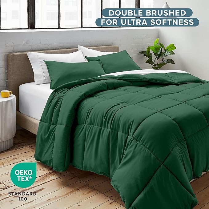 Bare Home Comforter Set - Full Size - Ultra-Soft - Goose Down Alternative - Premium 1800 Series - All Season Warmth (Full, Forest Green)
