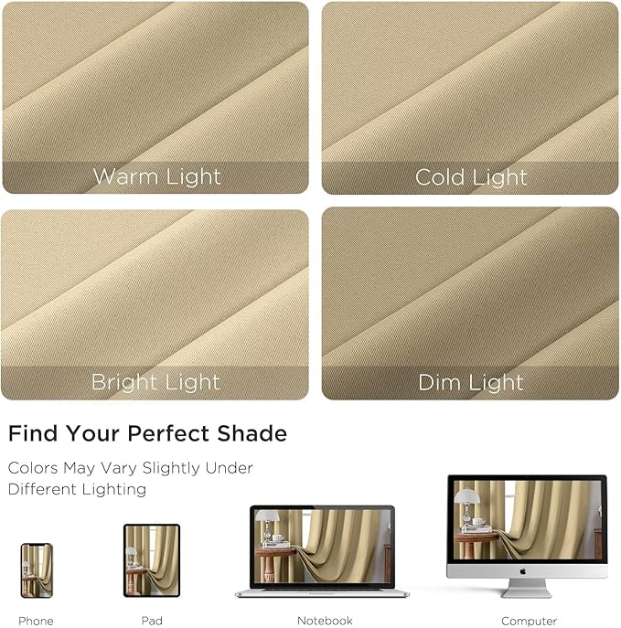 CUCRAF Beige Blackout Curtain 45 inch Length 2 Panels, Rod Pocket Room Darkening Drapes for Bedroom Living Room, Insulated Thermal Light Blocking Window Curtains (W52 x L45 Inch)