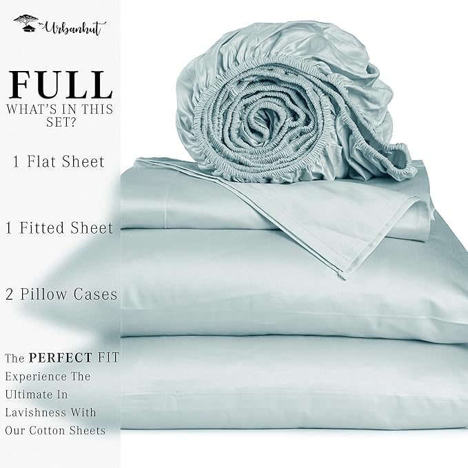URBANHUT 1000 Thread Count Full Sheet Set Egyptian Cotton, Long Staple Soft & Breathable, 4 Pc Bed Sheet Sets, Luxury Hotel Sateen Sheets Fits 16" Deep Pocket - Light Blue